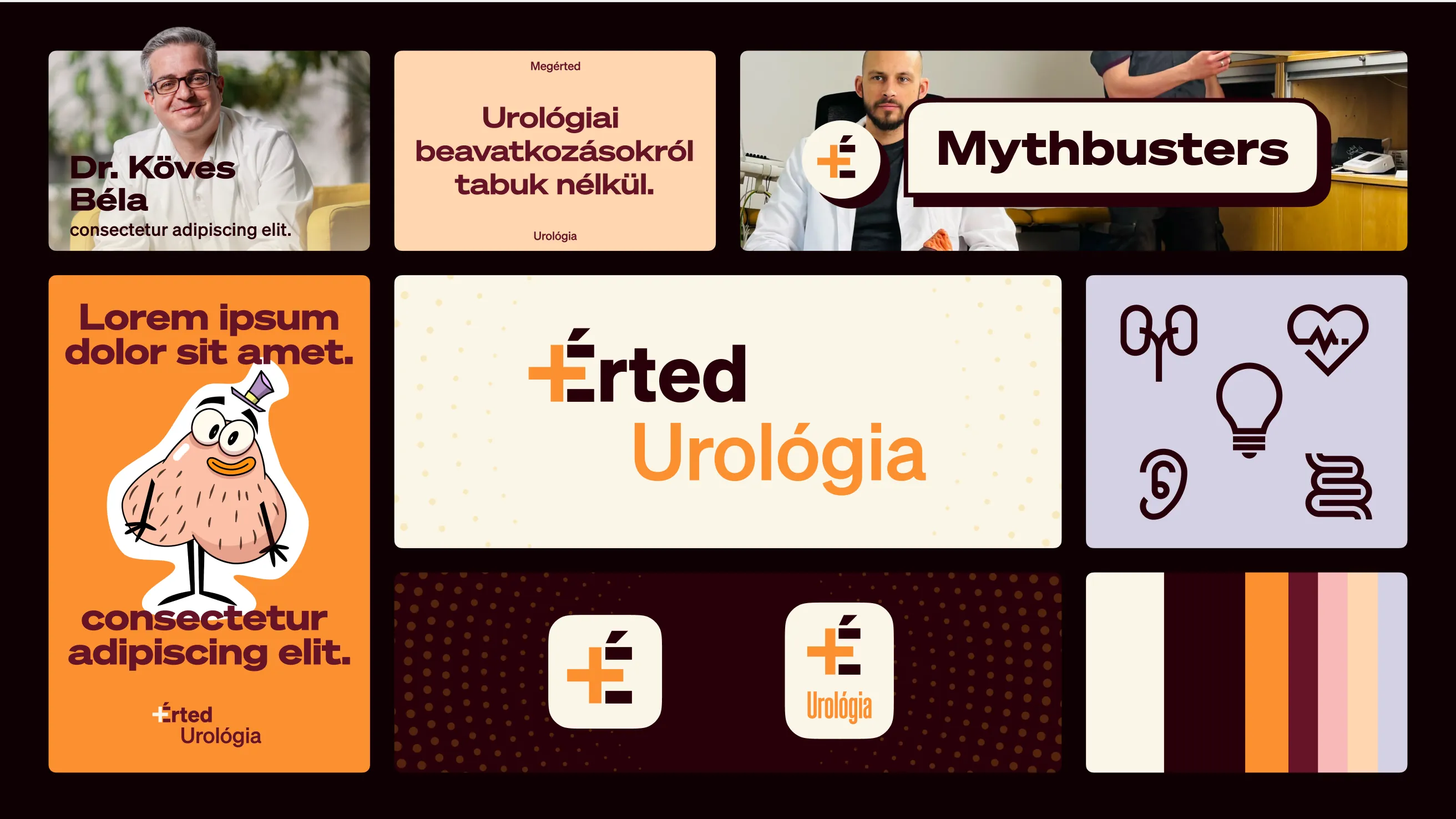 +Érted urology — the brand and content system on one board